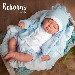 Новорождённый пупс из серии Arias ReBorns – Matias, мягкое тело, 45 см., спящий, с соской и одеялом (Arias, 98039) - миниатюра